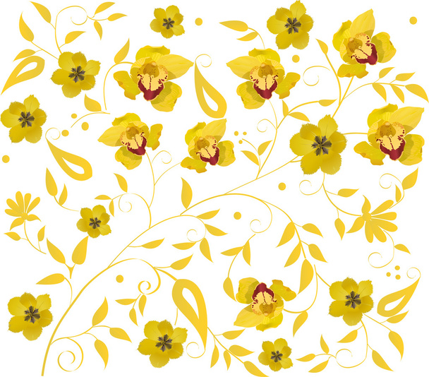 yellow tulip and orchid background - Vector, imagen