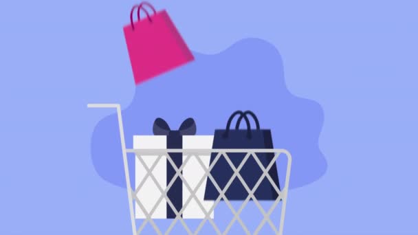 shopping cart with gifts animation ,4k video animated - Footage, Video