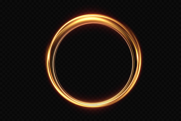 Goldener Kreis mit Feuereffekten. Lichteffekte.Vektor. - Foto, Bild