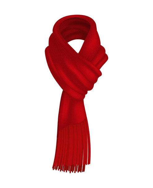 Realista atado invierno tejida bufanda roja vector ilustración - Vector, imagen