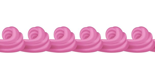 Pink whipped cream curl border realistic vector illustration - Vector, Image