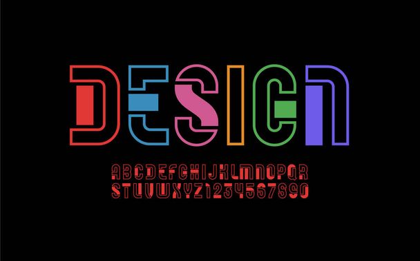 Futuristisch lettertype, display stencil alfabet, moderne multi-gekleurde letters en cijfers, vector illustratie 10EPS - Vector, afbeelding
