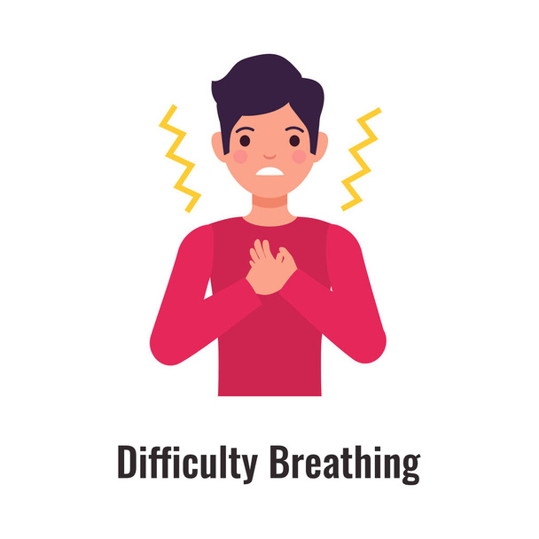 Asthma symptom with man suffering from difficulty breathing flat vector illustration - Vector, Image