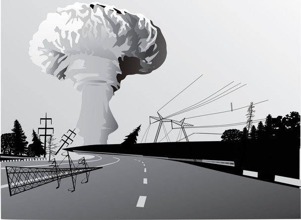 atomic explosion cloud above road - Vector, Image