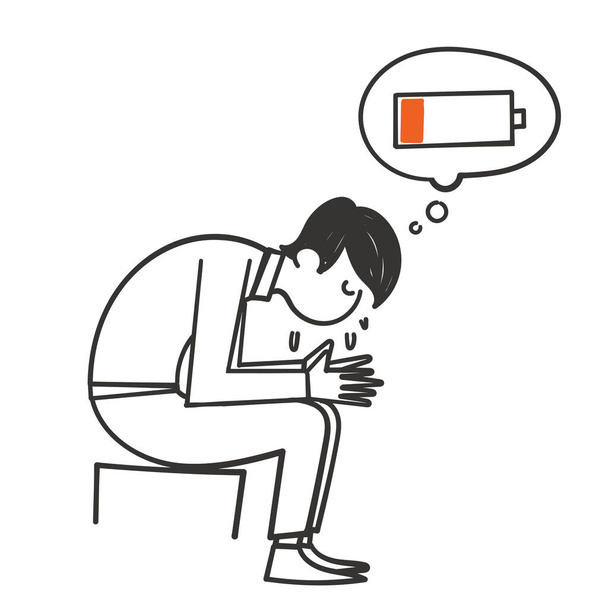 ručně kreslený čmáranice osoba s nízkou baterií znamení ilustrační vektor - Vektor, obrázek