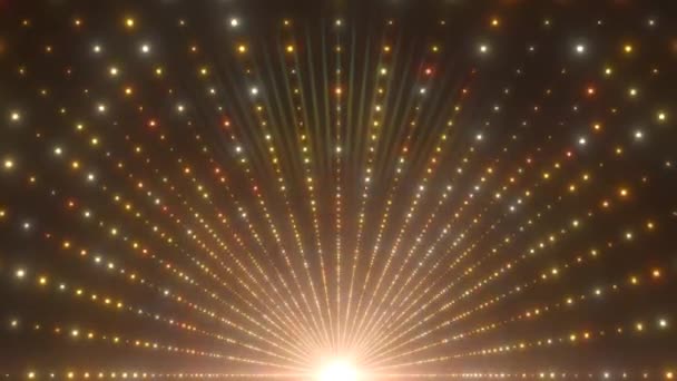 Prachtige gouden tunnel Hall of Bright Neon Flashing Strobe Light Dots - 4K naadloze VJ Loop Motion Achtergrond Animatie - Video