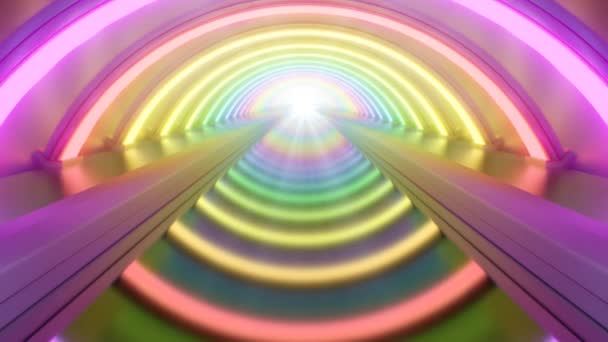 地下レイブブライトレインボーネオンがトンネル反射を照らし出す – 4KシームレスVJ Loop Motion背景アニメーション - 映像、動画