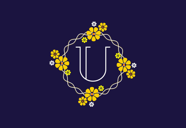 Monogramme floral lettre U. Alphabet initial avec éléments botaniques. Conception vectorielle de l'alphabet floral - Vecteur, image