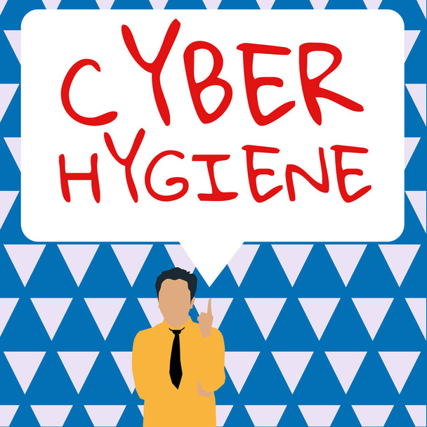 Légende textuelle présentant l'approche Cyber Hygiène, Business des mesures que les utilisateurs d'ordinateurs prennent pour améliorer leur cybersécurité - Photo, image