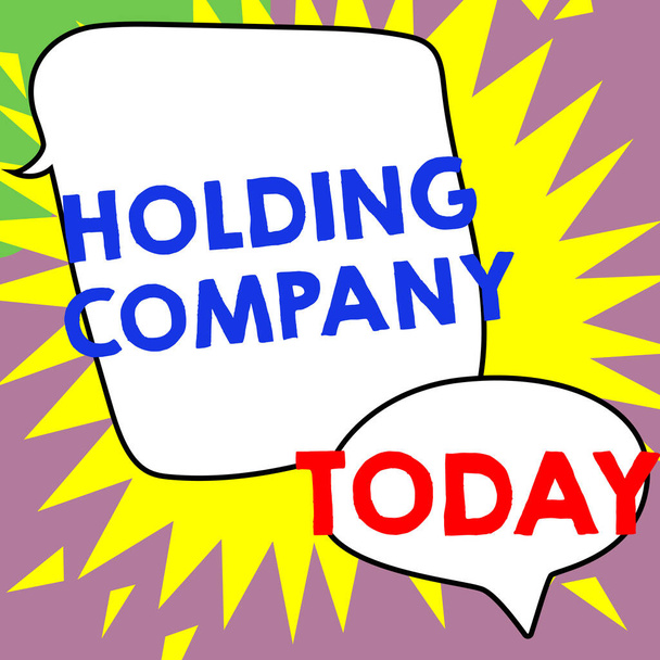 Käsin kirjoittaminen merkki Holding Company, Business käsite varastot omaisuutta ja muuta rahoitusomaisuutta jonkun hallussa - Valokuva, kuva