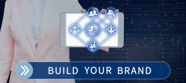 Schreiben von Anzeigentexten Build Your Brand, Konzept Bedeutung Eine kommerzielle Identität erstellen Marketing-Werbung - Foto, Bild