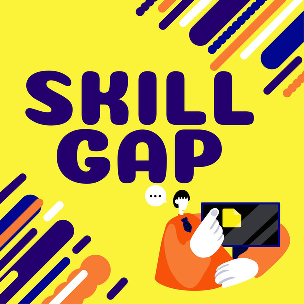 Texto que muestra inspiración Skill Gap, Idea de negocio Refiriéndose a una persona debilidad o limitación de conocimiento - Foto, Imagen