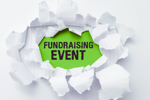 Inspiracja pokazując znak Fundraising Event, Business showcase kampanii, której celem jest zebranie pieniędzy na sprawę - Zdjęcie, obraz