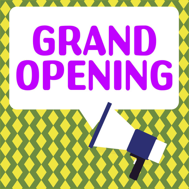Inspiration zeigt Zeichen Grand Opening, Konzept bedeutet Banddurchschneiden New Business First Official Day Launch - Foto, Bild