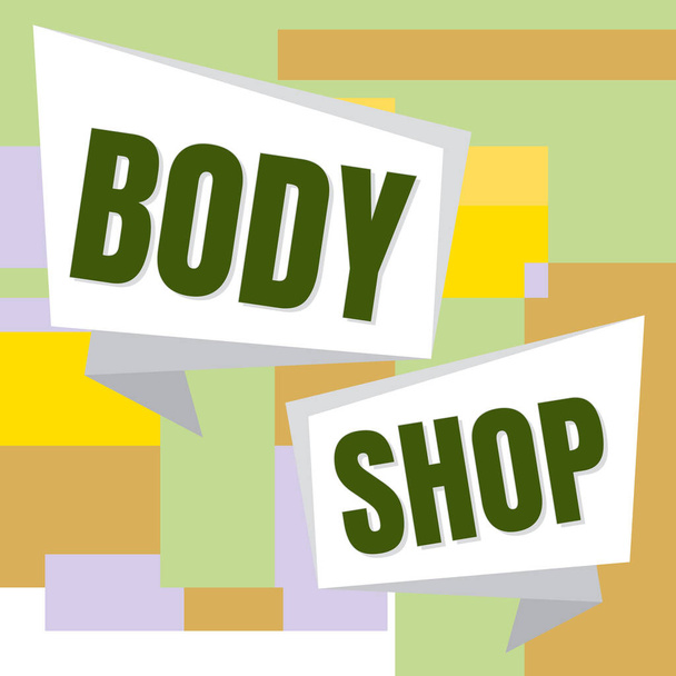Testo che mostra l'ispirazione Body Shop, Concetto che significa un negozio dove le carrozzerie automobilistiche sono fatte o riparate - Foto, immagini