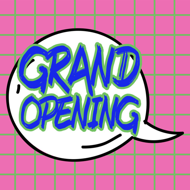 Teken het weergeven van Grand Opening, Concept betekent lint snijden van nieuwe bedrijven Eerste officiële dag Lancering - Foto, afbeelding