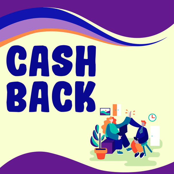 Teksti kuvateksti esittää Cash Back, Käsite tarkoittaa kannustin tarjosi ostajille tiettyjä tuote, jossa he saavat käteistä - Valokuva, kuva