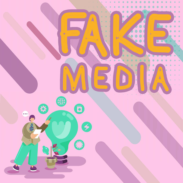 インスピレーションを示すテキスト｜Fake Media, Concept意味私たちが頼ることができない放送局による形成 - 写真・画像