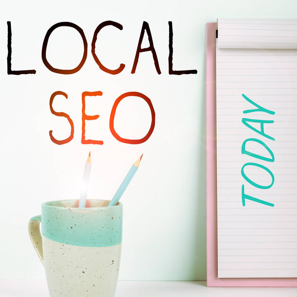 Testo che mostra ispirazione Local Seo, Word for This is an effective way of marketing your business online - Foto, immagini