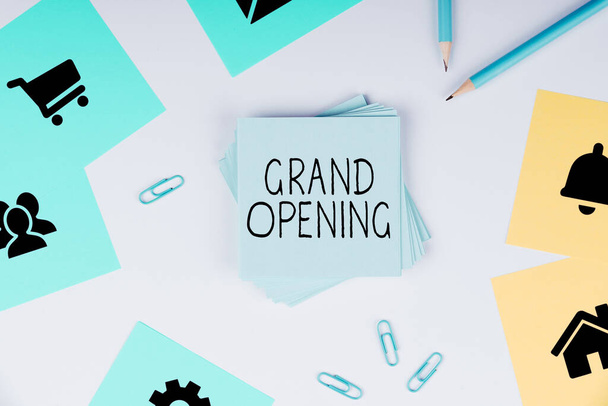 Kirjoittaminen näyttää tekstin Grand Opening, Business lähestymistapa nauha Leikkaus Uusi liiketoiminta Ensimmäinen virallinen päivä Käynnistäminen - Valokuva, kuva
