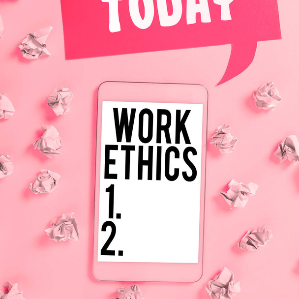 Conceptual display Work Ethics, Word for A set of values centered on the importance of doing work - Photo, Image