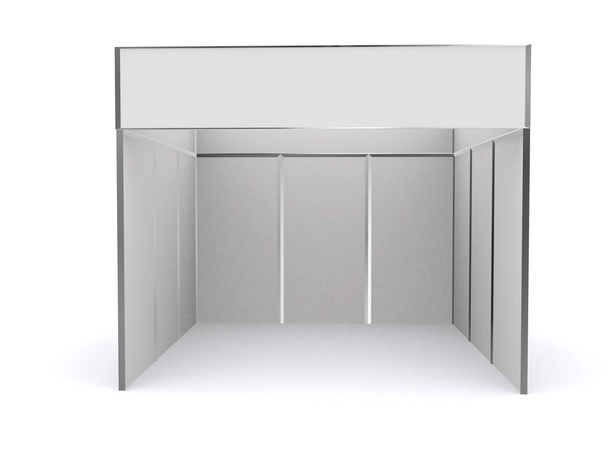 Exposición comercial stand y banner de rollo en blanco 3d render aislado - Plantilla para diseñadores
 - Foto, imagen