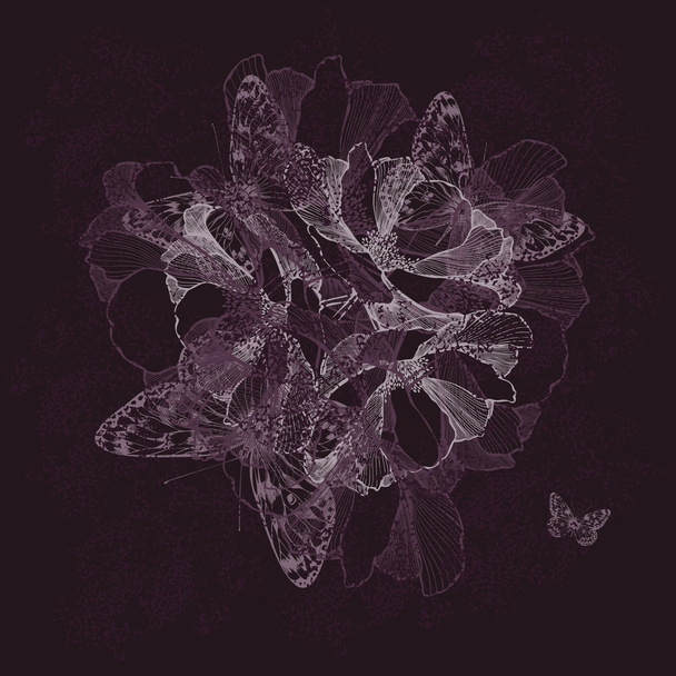 Fondo antiguo floral con mariposas, dibujo a mano. Vector enfermo
 - Vector, Imagen