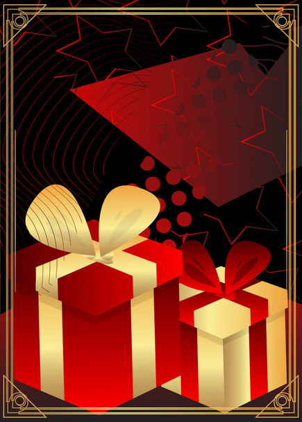 Luxury deluxe red, gold gift box background. Christmas, Birthday, Valentine's Day, Anniversary illustration. Holiday event poster template. - Vector, Image