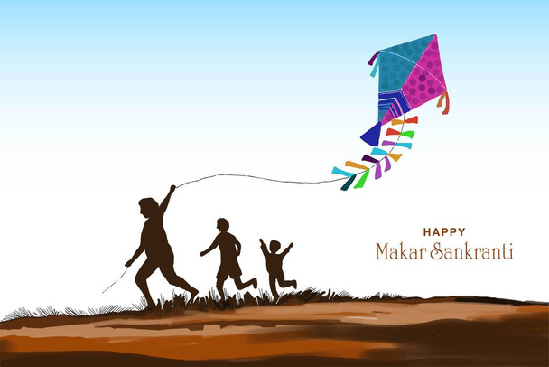 Happy makar sankranti kleurrijke vliegers voor festival van india achtergrond - Vector, afbeelding