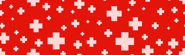 Zökkenőmentes kórházi háttér plusz szimbólumokkal. Fehér szimbólum az orvostudomány a piros háttér. Vektorillusztráció - Vektor, kép
