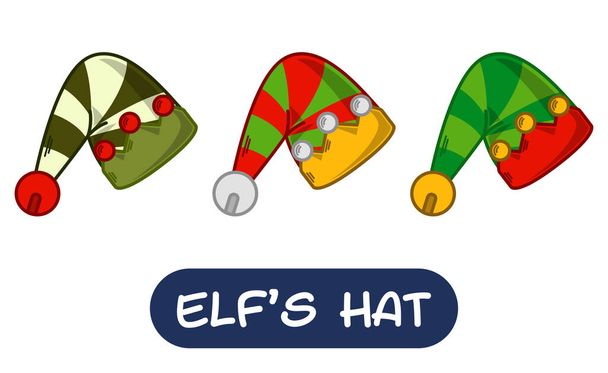 Ilustracja Cartoon Elf Hat. Zestaw Wariacji Kolorów. Wektor EPS 10 - Wektor, obraz