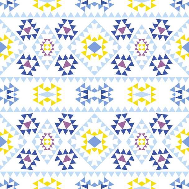 Patrón étnico geométrico con diseño de adorno abstracto diagonal triángulo cuadrado para la impresión textil de tela de ropa, artesanía, bordado, alfombra, cortina, batik, envoltura de papel pintado, vector sin costuras - Vector, imagen