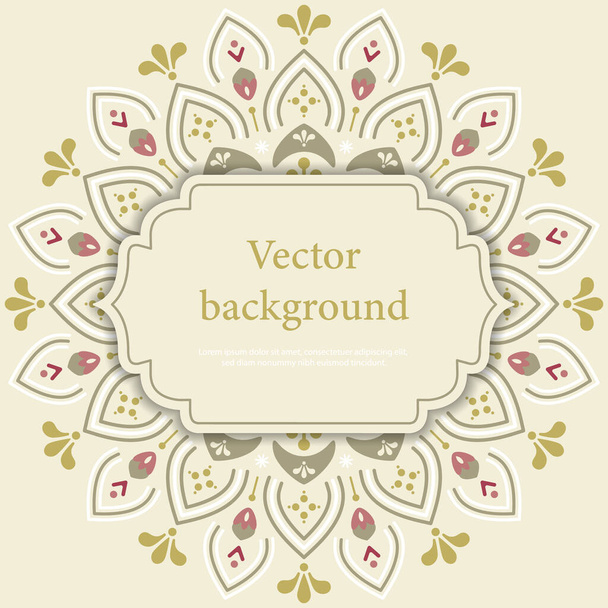 Green ornamental mandala with place for text. Nature motif square banner template. Suitable for social media post and advertising. Boho floral vector illustration. - Vector, imagen