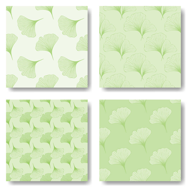 Set of seamless pattern with green Ginkgo leaves. Ecological and natural vector patterns are suitable for packaging organic and healthy food, natural cosmetics and vegan products. - Vector, Imagen