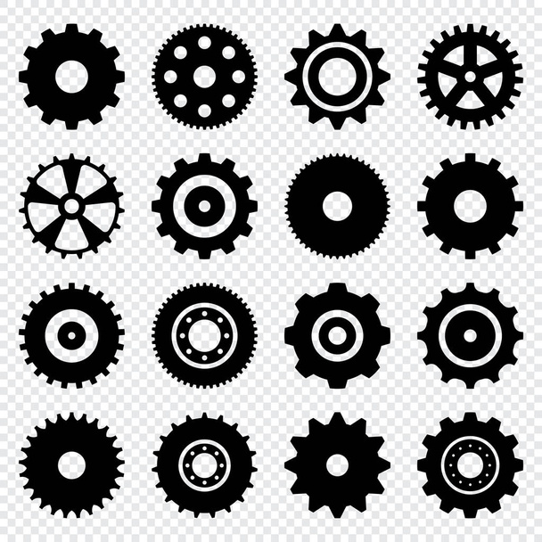 Gear setting vector icon set. Isolated black gears mechanism and cog wheel. Progress or construction concept. Simple Gear wheel collection. Vector illustration - Vector, Image
