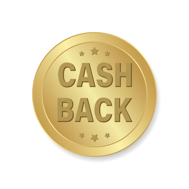 L'icône vectorielle de cashback est isolée sur un fond blanc. Cashback ou étiquette de remboursement. Badge doré 3d. - Vecteur, image