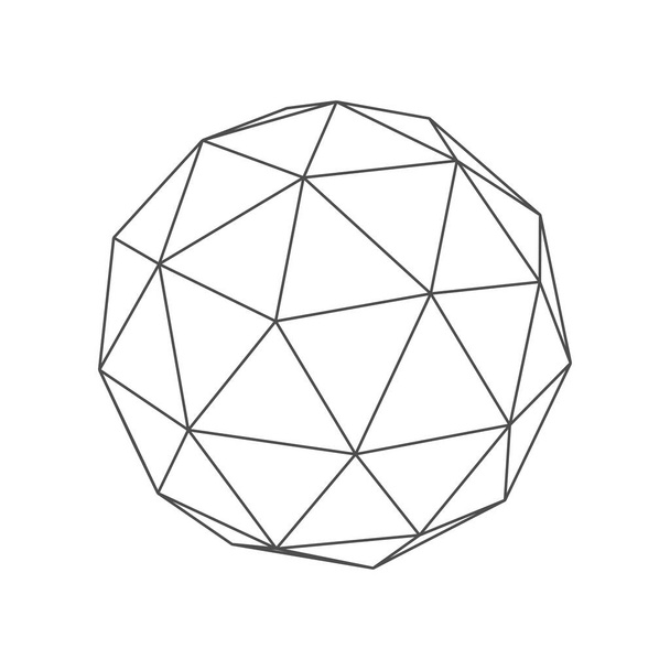 Χαμηλή πολυ γεωμετρική αφηρημένη σφαίρα πολυγώνου σχήματος. Πολυγωνικό σχήμα μαθηματικών και γεωμετρίας, προοπτική πλαισίων καλωδίων, πολύγωνο wireframe, δίκτυο κατασκευαστικών δικτύων - Διάνυσμα, εικόνα