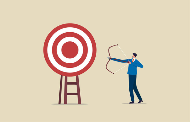 Focus to target. Businessman archer with bow, arrows and target. Illustration - Foto, imagen