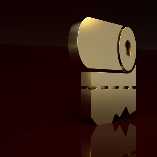 Goud toiletpapier roll pictogram geïsoleerd op bruine achtergrond. Minimalisme concept. 3D weergave illustratie . - Foto, afbeelding