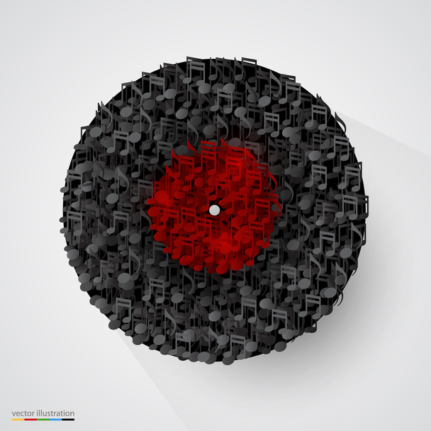 Abstract vinyl disk made of notes. Vector - Wektor, obraz