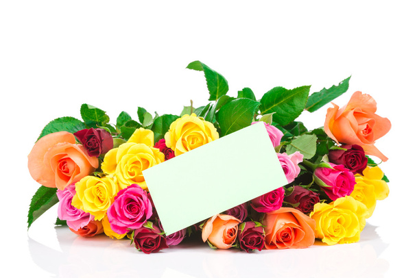 Roses and greeting card - Fotoğraf, Görsel