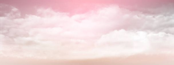 Sweet sky and white soft clouds floated in the sky on a clear day. Beautiful air and sunlight with beige cloud scape colorful. Sunset sky for background. Pink to Beige sky vector illustration. - Vector, Image