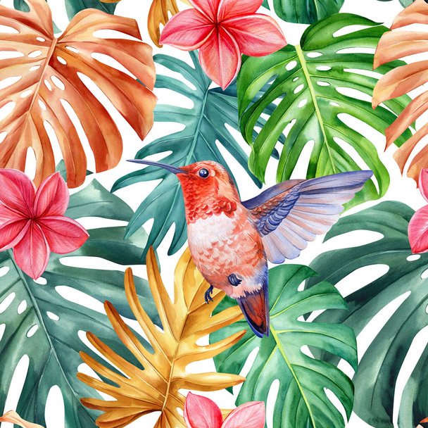 Barevné palmové listy, tropické pozadí, ručně kreslené akvarelové botanické malby. Bezešvé vzory, tapety z džungle. Vysoce kvalitní ilustrace - Fotografie, Obrázek