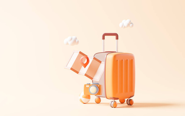 Cartoon style luggage with travel theme, 3d rendering. Digital drawing. - Photo, Image