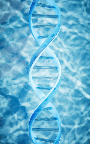 Su yüzeyi arka planında DNA, 3 boyutlu görüntüleme. Dijital çizim. - Fotoğraf, Görsel