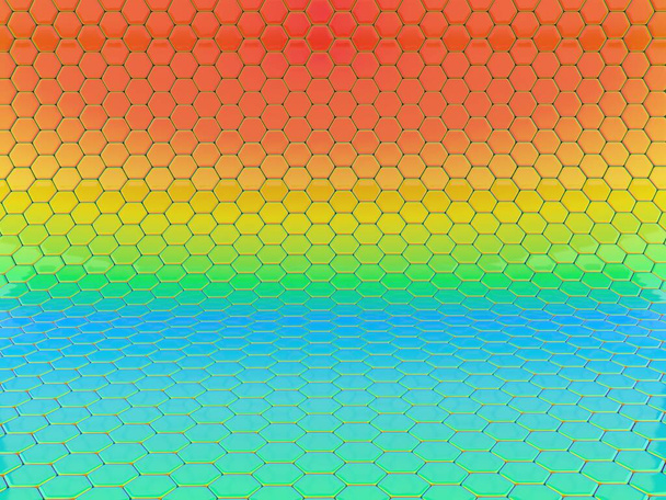 Πολύχρωμο ουράνιο τόξο εξαγωνικό καμπύλο φόντο - Φωτογραφία, εικόνα