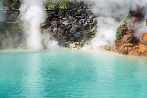 Umijigoku, one of the eight hells (Jigoku), multi-colored volcanic pool of boiling water in Kannawa district in Beppu, Japan. - Photo, Image