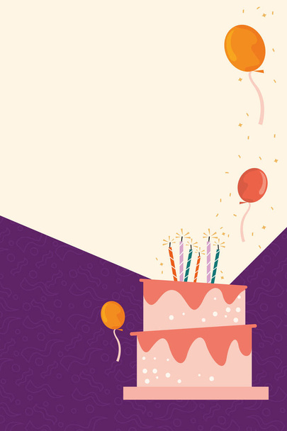 birthday cake and balloons helium celebration - Vector, Image