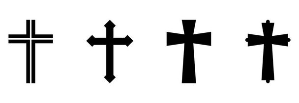 Keresztény kereszt ikon készlet, Keresztény kereszt vektor készlet jel szimbólum - Vektor, kép