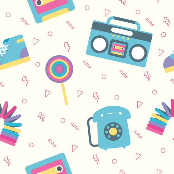 nineties style objects pattern background - Vector, Image